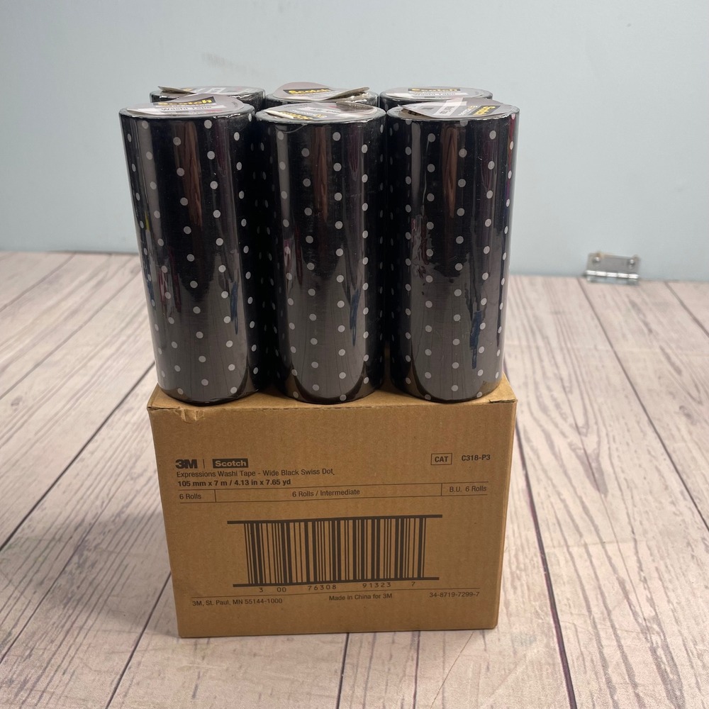 Scotch Expressions Washi Tape Wide Black Swiss Dot 6 Rolls 105mm new NIP